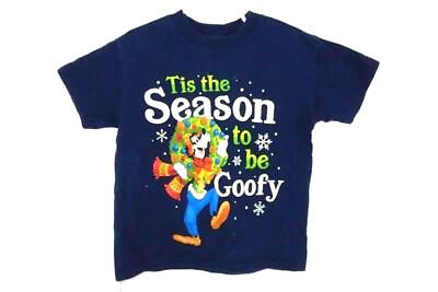 #ad Hanes Disneyland Juniors Tee Shirt Size XS Tis The Season To Be Goofy Blue $17.10