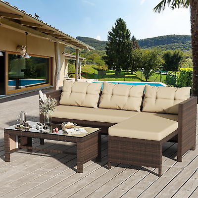 #ad Outdoor Patio Furniture Sets Wicker Patio Sectional Sets 3 Piece All Weather W $331.14