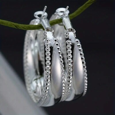 #ad Elegant 925 Sterling Silver New Fashion Hollow Round Circle 1.5quot; Hoop Earrings $15.74
