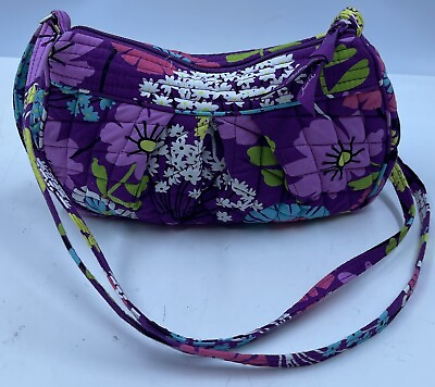 #ad Vera Bradley Women#x27;s Purple Canvas Floral Quilted Adjustable Strap Crossbody Bag $18.97