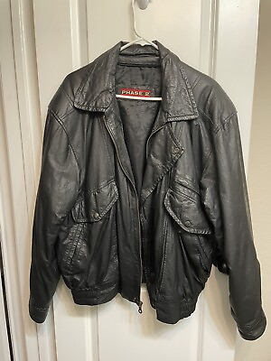 #ad Phase 2 Leather Jacket Mens Large Black Used Vintage $22.00