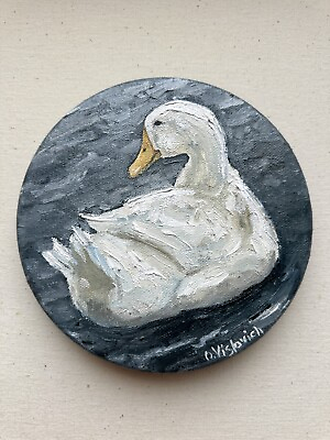 #ad Duck On The Water Painting Original Oil Painting Round Wall Art 6 $78.00