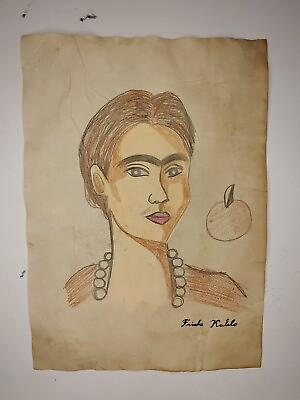 #ad Frida Kahlo Painting Drawing Vintage Sketch Paper Signed Stamped $99.98