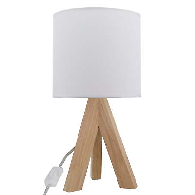 #ad Tripod Oak Table Lamp with Classic White Fabric Shade 16.75quot;H $24.71