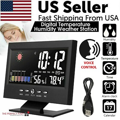 #ad LED Digital Alarm Clock Snooze Calendar Thermometer Hygrometer Weather Display $10.95