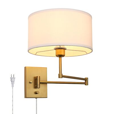 #ad Vintage Fabric Plug in Cord Wall Sconce Indoor Swing Arm Wall Mounted Lamp w... $103.16