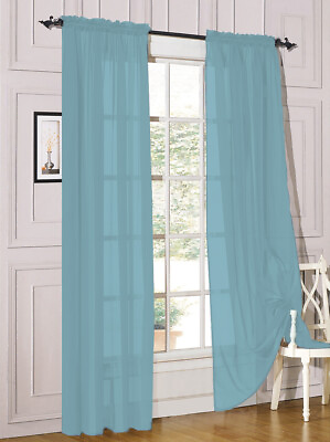 #ad 2 Piece Sheer Voile Rod Pocket Window Panel Curtain Drapes Many Sizes amp; Colors $8.97