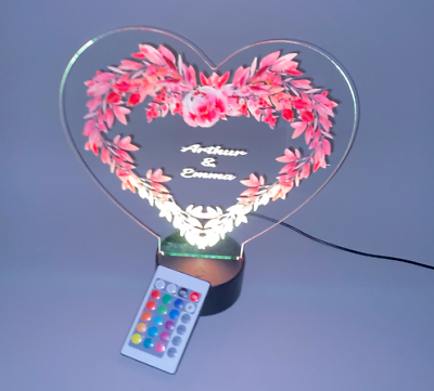 #ad Heart Flower Couples Night Light Up Table Lamp LED Personalized Free With Remote $34.99