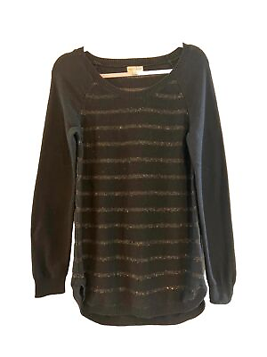 #ad Madison Jules Black Womens Sweater with striped black sequin Size Medium $20.99