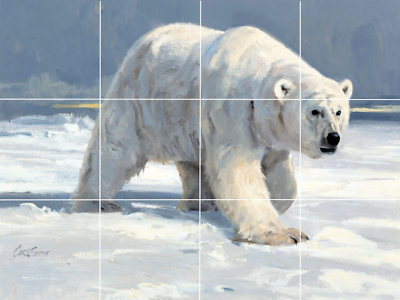 #ad White polar bear wildlife snowy landscape accent ceramic tile mural backsplash $179.00