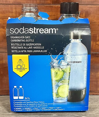 #ad SodaStream 1L Carbonating Bottles Black Clear Twin pack Dishwasher Safe $19.99