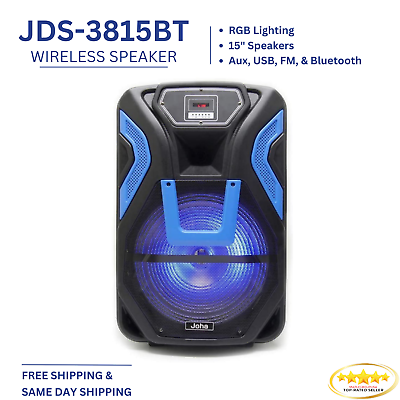 #ad 15quot; Wireless Bluetooth Speaker Mega Party LED Subwoofer Karaoke Remote JDS 3815 $98.99