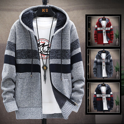 #ad Men Fleece Coat Jacket Cardigans Winter Warm Casual Knitted Sweatshirt Sweater $27.06