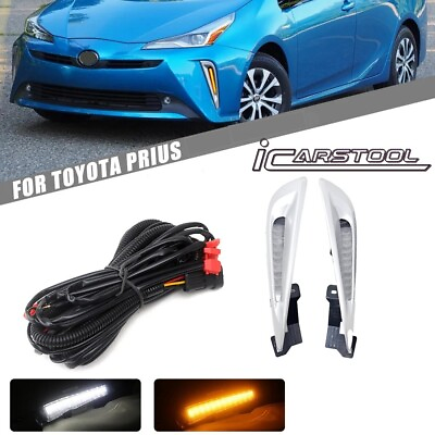 #ad For 2019 2022 Toyota Prius LED Fog Light Kit w Dual Color DRL Signal Bezel Wire $85.99