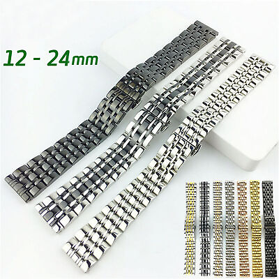 #ad 7 Rows Stainless Steel Watch Bracelet 12mm 24mm Butterfly Clasp Strap Watch Band $16.35