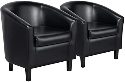 #ad Black Chair Faux Leather Chairs Armchairs Comfy Barrel Chairs Modern Club Chair $285.99