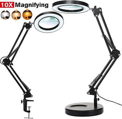 #ad Magnifier LED Lamp 10x Magnifying Glass Desk Light Reading Lamp With Baseamp; Clamp $20.92