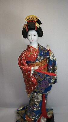 #ad Japanese Porcelain Geisha Figurine With Silk Kimono 16” Tall $24.99