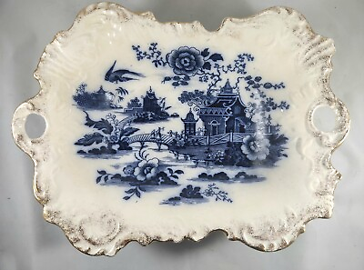 #ad T. Rathbone amp; Co. T. Pottery Burmese Centerpiece Tray Blue Feudal Japan Scenes $250.00
