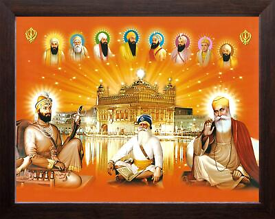 #ad All Ten Sikh Gurus amp; Golden Temple HD Printed Religious Picture With Wood Frame $78.26