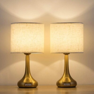 #ad Gold Table Lamps Set of 2 with Linen Fabric Shade amp; Metal Base $28.32