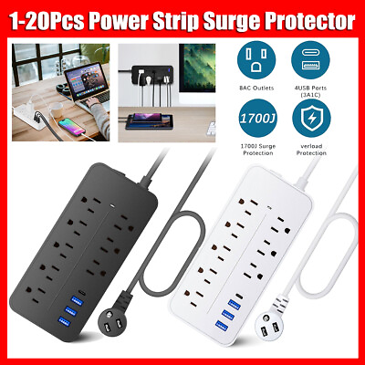 #ad 1 20Pcs Power Strip Surge Protector Home Office AC 8 Outlets w USB Type C Ports $89.99