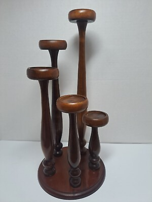 #ad Vintage Danish Wood Candle Holder Tiered Ring $45.00