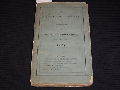 #ad 1838 THE AMERICAN ALMANAC OF USEFUL KNOWLEDGE VOLUME BY CHARLES BOWEN K 170 $150.00