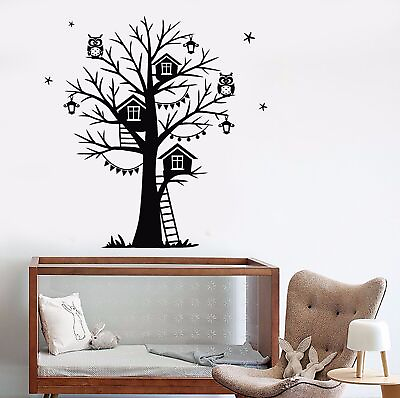 #ad Vinyl Wall Decal Owls Branches Tree House Stars Nursery Stickers 694ig $49.99