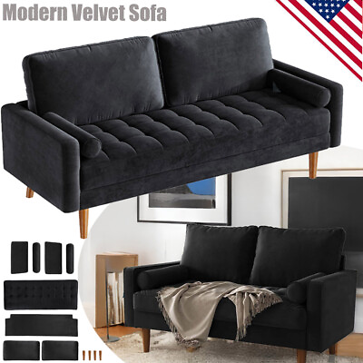 #ad 58#x27;#x27; Modern Sofa Loveseat Button Tufted Couch Velvet Settee Wood Legs Room $189.99