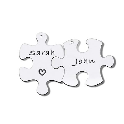 #ad 6Pcs Blank Stamping TagsBlank Matching Puzzle NecklaceEngraving Blank Name ... $11.39