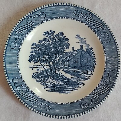 #ad Vintage Currier and Ives The Birthplace of Washing Blue Salad or Dessert Plate $15.99