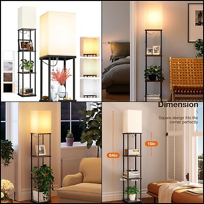 #ad Modern Floor Lamp With Shelves 4 Tier Shelf Lamp With LED Bulb Display Lamp Room $44.51