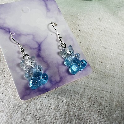 #ad Cute Handmade Gummy Bear Earrings Gift Colourful Kawaii Sweets Blue Clear $8.99