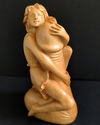 #ad 8X3X2.5 CM Hand Carved Boxwood Figurine Netsuke fengshui $29.22
