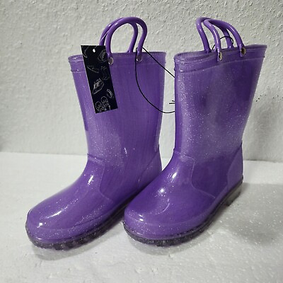 #ad K KomForme Girls Kids Glitter Waterproof Rain Boots w Easy On Handles Purple12 $13.32