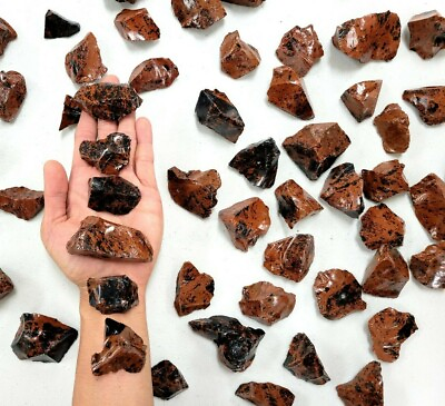 #ad Raw Mahogany Obsidian Crystal Chunks Bulk Rough Stones Black Crystals Gemstones $19.95