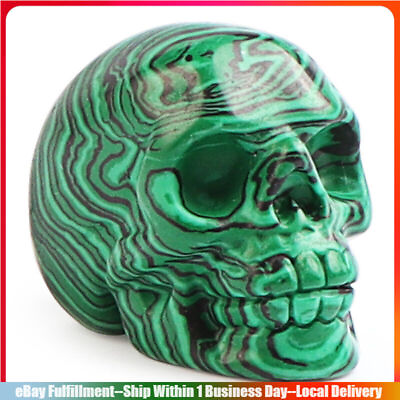 #ad Natural Malachite Quartz Crystal Skull Carved Rough Stone Ghost Skeleton Healing $12.34