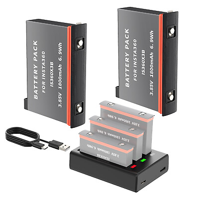 #ad 2Pcs Battery amp; LED Triple Charger for Insta 360 X3 Rechargeable Lithium Battery $28.79