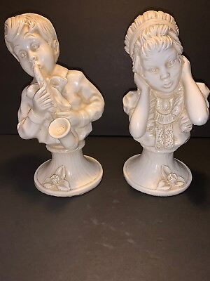 #ad Vintage Pair Of Universal Statuary Boy amp; Girl Statues Signed By Artist 1971 $21.00