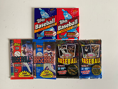 #ad Lot of 84 Vintage Topps Baseball Cards in Six Unopened Wax Packs 1993 95 $19.99