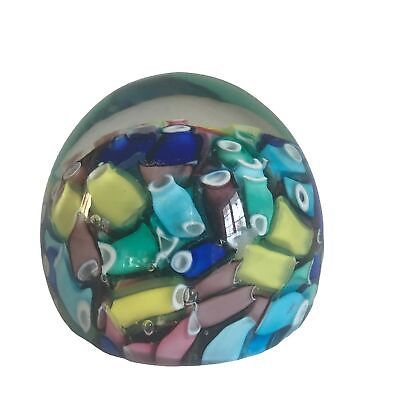 #ad Vtg Murano Glass Confetti Paperweight Fratelli Taso Millefiori Small Multi Color $119.95
