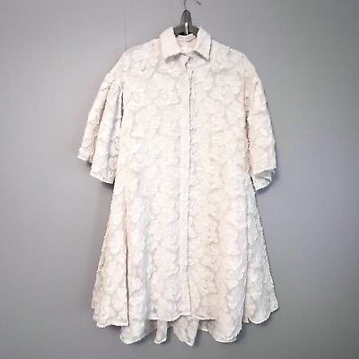 #ad Co Collection White Dress Coat Japanese Fabric Short Sleeve Size XS Lagenlook $139.00