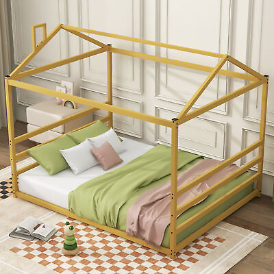 #ad Metal House Shape Platform Bed Gold Queen W2US704 $116.89