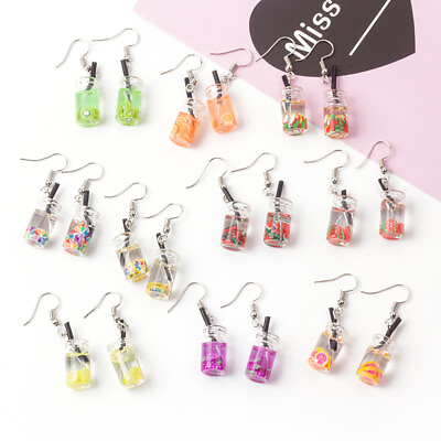 #ad Acrylic Milk Tea Fruit Bottle Hook Drop Earrings Women Girl Party Jewelry Gifts C $2.19