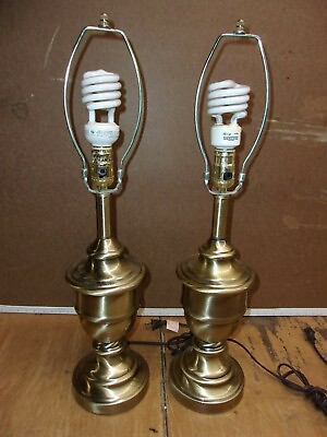#ad Pair of Brass Bronze Tone Tall Modern Table Desk Lamps $95.00