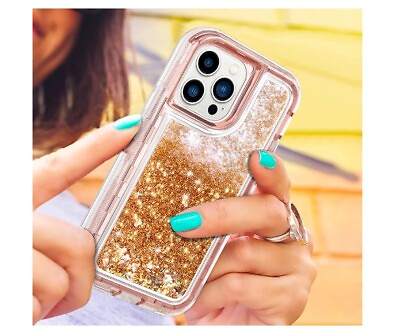 #ad Wollony for iPhone 14 Pro Max Case Glitter Floating Liquid Shiny Quicksand Case $12.99