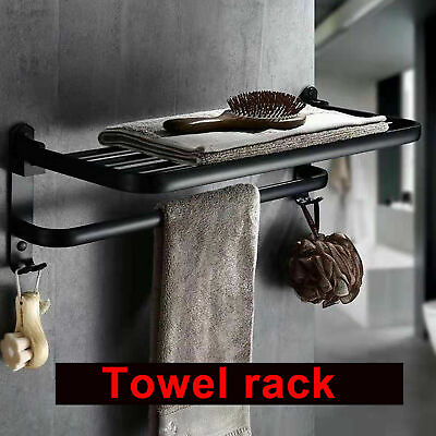 #ad Foldable Towel Rack Wall Mounted Towel Drying Shelf Bathroom Towel Holder Black $21.62
