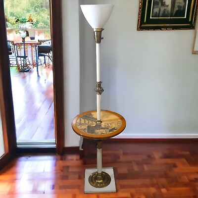 #ad 1960’s Stiffel Hollywood Regency Torchiere Floor Lamp Italian City Motif Table $350.00