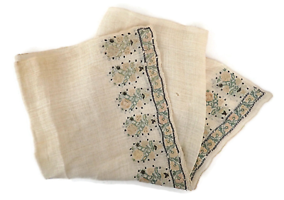 #ad c.1700s Turkish Ottoman Gossamer Linen Towel w Silver Embroidery Urns of Flowers $499.00